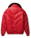 Red Faux Fur Leather V Bomber Jacket 