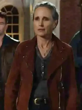 Red Right Hand 2024 Andie MacDowell Brown Leather Jacket