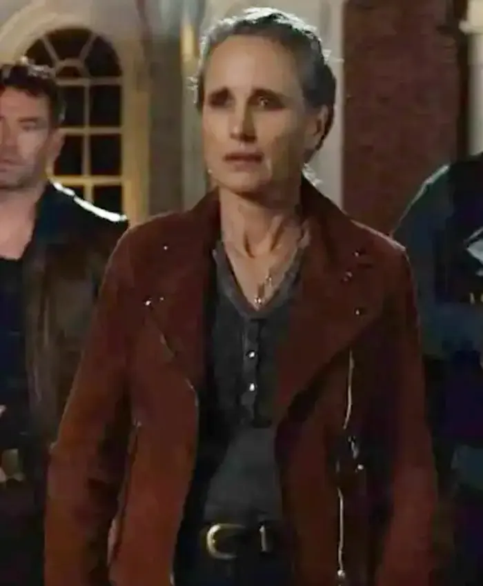 Red Right Hand 2024 Andie MacDowell Brown Leather Jacket