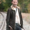 Rick Grimes Fur Shearling Collar Brown Suede Leather Biker Jacket