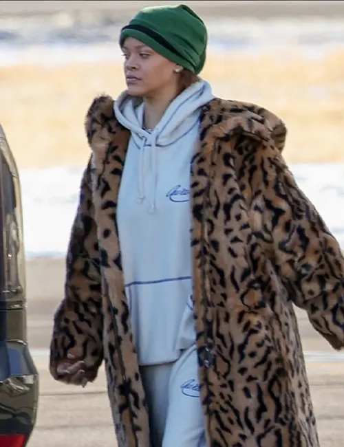 Rihanna Fur Brown Long Coat