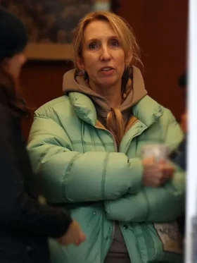 Sam Taylor Johnson Back To Black 2024 Green Puffer Jacket