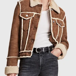 Scott Womens Brown Suede Leather Trucker Jacket