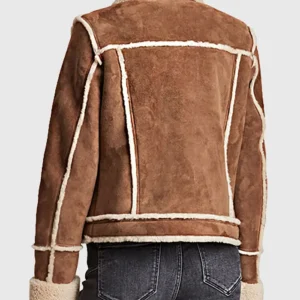 Scott Womens Brown Suede Leather Trucker Jacket Back