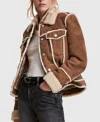 Scott Womens Brown Suede Leather Trucker Jacket For Women