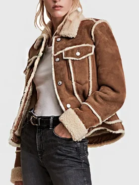 Scott Womens Brown Suede Leather Trucker Jacket For Women