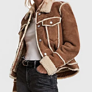 Scott Womens Brown Suede Leather Trucker Jacket For Women