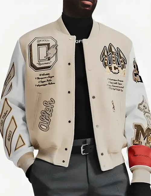 Shop AC Milan Off White Varsity Jacket