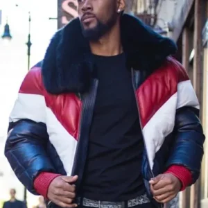 Shop Color Block Leather V Bomber Jacket