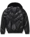 Shop Detachable Fur Collar Black V Bomber Jacket 