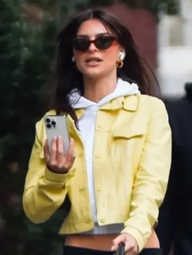 Shop Emily Ratajkowski Yellow Jacket
