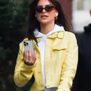 Shop Emily Ratajkowski Yellow Jacket
