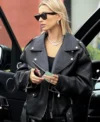 Shop Hailey Bieber Biker Leather Jacket