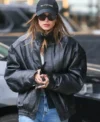 Shop Hailey Bieber Black Leather Jacket