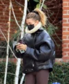 Shop Hailey Bieber Black Shearling Leather Jacket