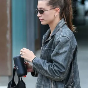 Shop Hailey Bieber Black Zip Up Distressed Jacket