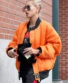 Shop Hailey Bieber Orange Bomber Jacket