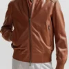 Shop Hugo Boss Leather Bomber Jacket