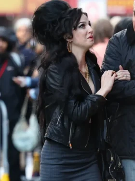 Shop Marisa Abela Back to Black 2024 Black Biker Jacket