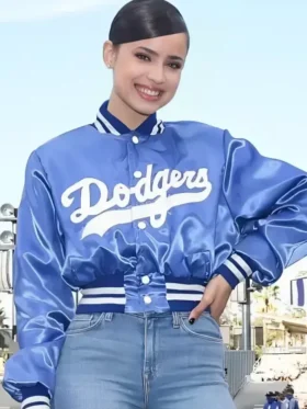 Shop Sofia Carson Dodger Blue Satin Jacket