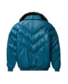 Shop Teal Blue Faux Fur V Bomber Jacket
