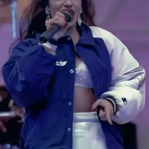 Singer Selena Quintanilla Blue Bomber Jacket front