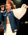 Singer Selena Quintanilla Blue Bomber Jacket left
