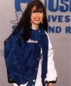 Singer Selena Quintanilla Blue Bomber Jacket left