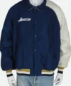 Singer Selena Quintanilla Blue Bomber Jacket shoot front