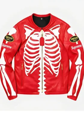 Skeleton Red Supreme Vanson Red Leather Jacket