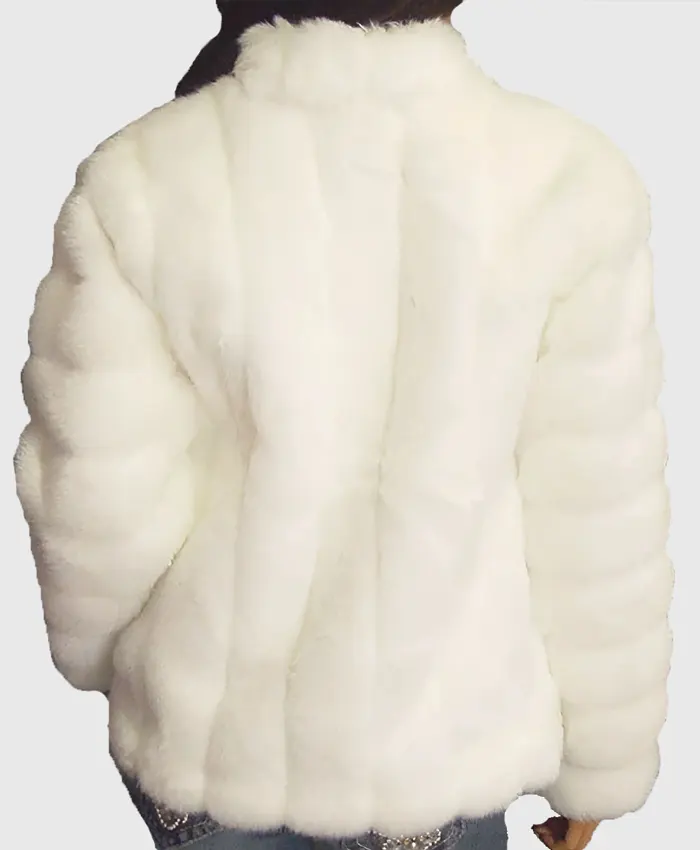 Stephanie M Womens White Fur Jacket Back