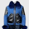 Sue F Womens Blue B3 Suede Leather Bomber Jacket