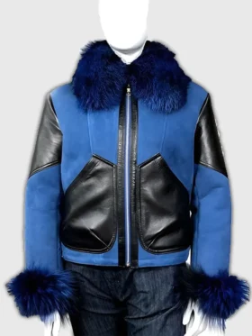 Sue F Womens Blue B3 Suede Leather Bomber Jacket