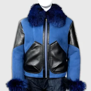 Sue F Womens Blue B3 Suede Leather Bomber Jacket