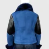 Sue F Womens Blue B3 Suede Leather Bomber Jacket Back