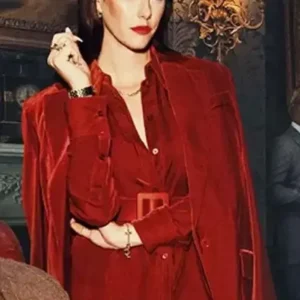 Susie Glass The Gentlemen 2024 Red Velvet Blazer