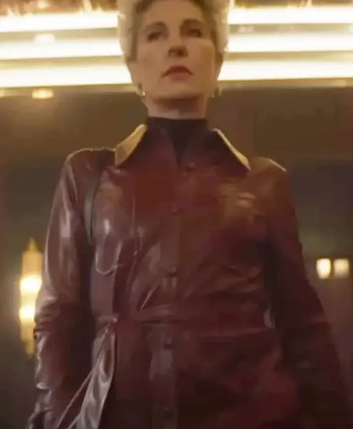 Tamsin Greig Sexy Beast 2024 Maroon Trench Coat