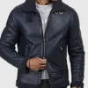 Taylor Blue B 3 Blue Bomber Shearling Leather Jacket