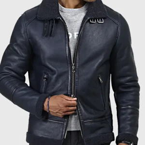 Taylor Blue B 3 Blue Bomber Shearling Leather Jacket