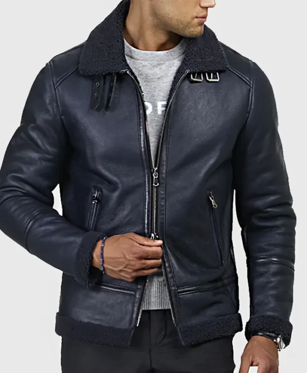 Taylor Blue B-3 Blue Bomber Shearling Leather Jacket