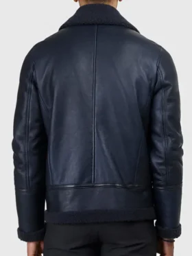 Taylor Blue B 3 Blue Bomber Shearling Leather Jacket Back