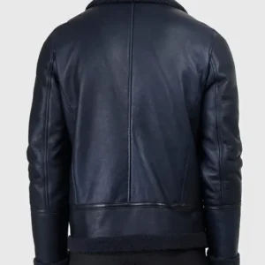 Taylor Blue B 3 Blue Bomber Shearling Leather Jacket Back