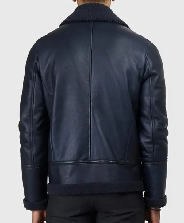 Taylor Blue B 3 Blue Bomber Shearling Leather Jacket Back