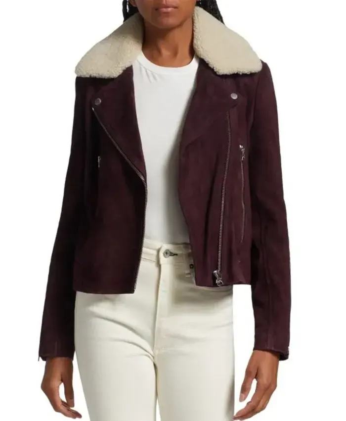 The Girls On The Bus 2024 Carla Gugino Suede Jacket