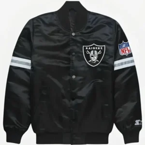 Unisex NFL Los Angeles Raiders Black Satin Bomber Jacket