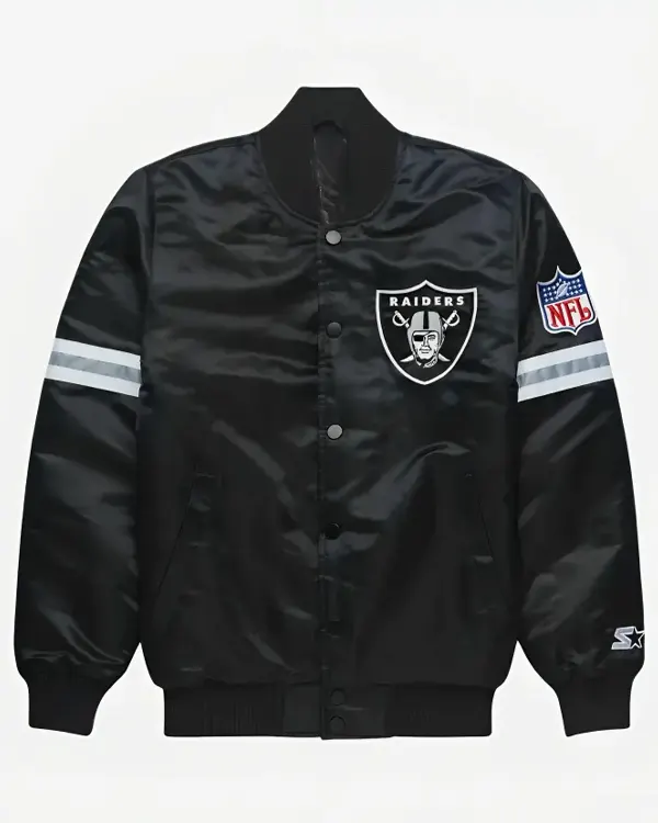 Unisex NFL Los Angeles Raiders Black Satin Bomber Jacket