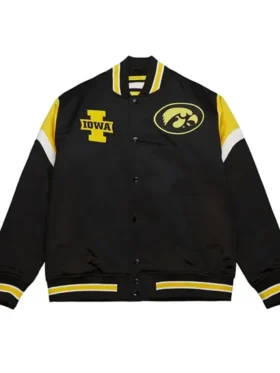University of Iowa Heavyweight Black Satin Varsity Jacket