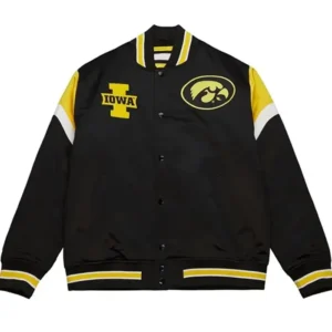 University of Iowa Heavyweight Black Satin Varsity Jacket