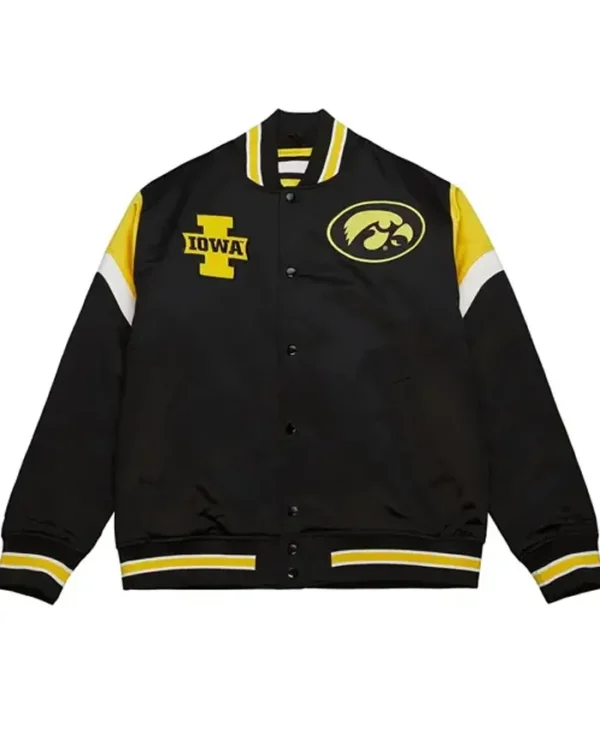 University of Iowa Heavyweight Black Satin Varsity Jacket