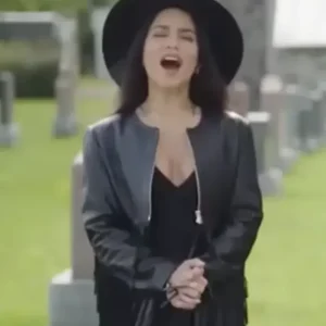Vanessa Hudgens French Girl 2024 Black Leather Jacket